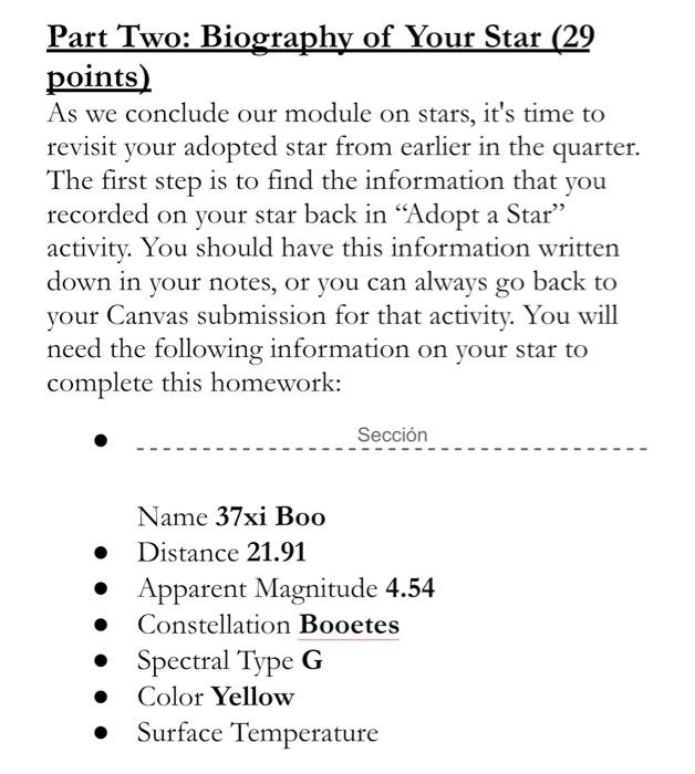 Solved Part Two: Biography of Your Star (29 points) As we | Chegg.com
