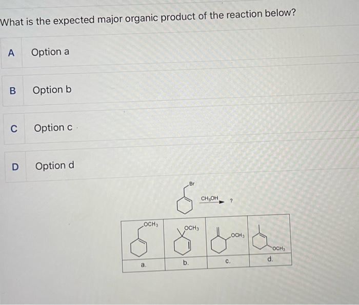 Solved What is the expected major organic product of the | Chegg.com