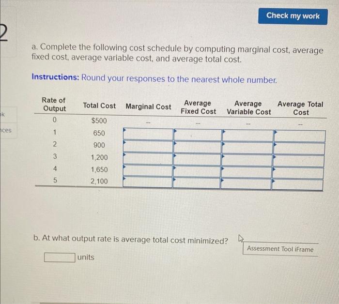 Solved a. Complete the following cost schedule by computing | Chegg.com