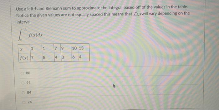 Solved Use a left-hand Riemann sum to approximate the | Chegg.com