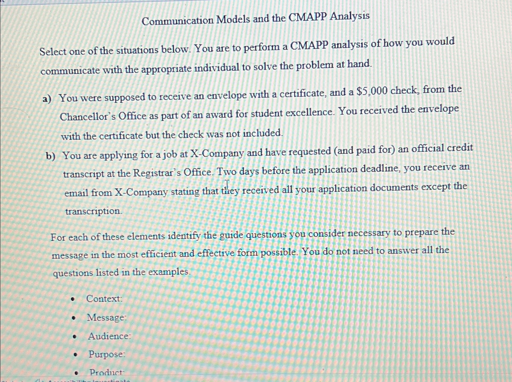 Solved Communication Models and the CMAPP AnalysisSelect one | Chegg.com