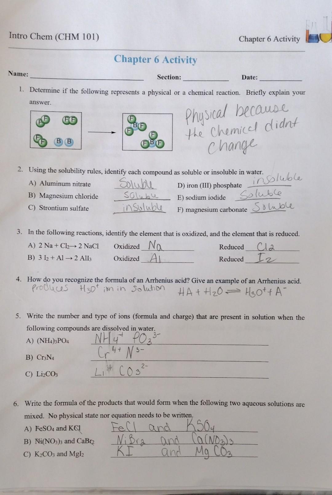 Solved Intro Chem (CHM 101) Chapter 6 Activity Chapter 6 | Chegg.com