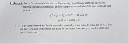 Solved Problem 1: Solve the given initial value problem | Chegg.com