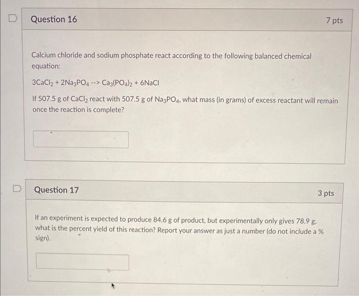 Solved Calcium chloride and sodium phosphate react according