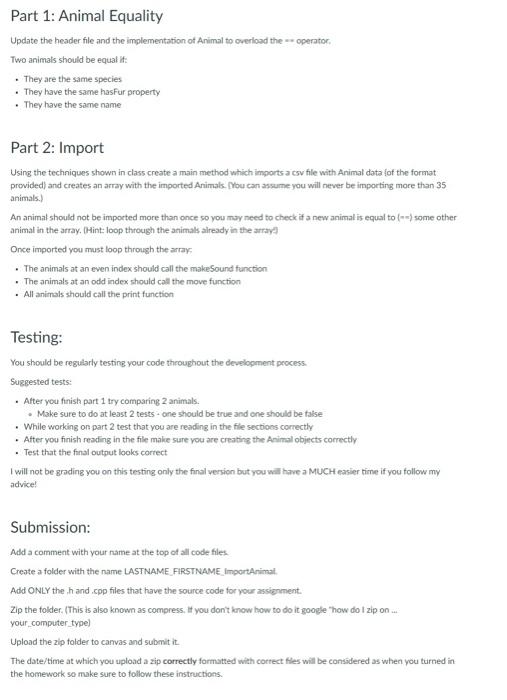c++ Header file: Animal.h #ifndef | Chegg.com