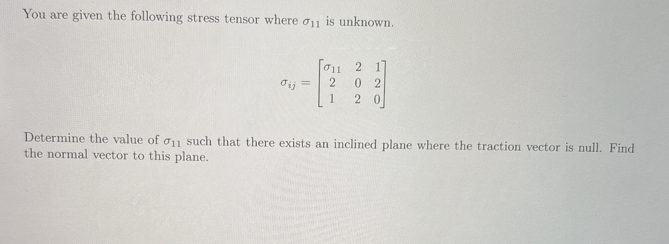 Solved You are given the following stress tensor where σ11 | Chegg.com
