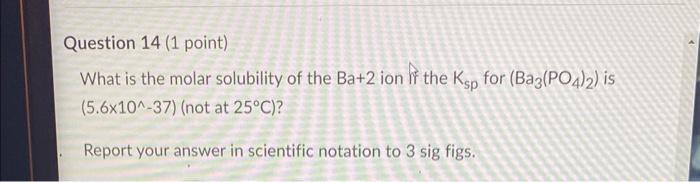 Solved Question 14 (1 Point) What Is The Molar Solubility Of | Chegg.com