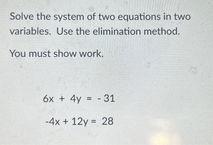 Solved Solve The System Of Two Equations In Two Variables. | Chegg.com