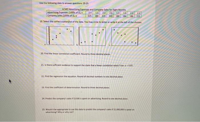 Solved Use the following data to answer questions 19-25. | Chegg.com