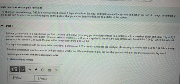 Solved State functions versus path functions The change in | Chegg.com