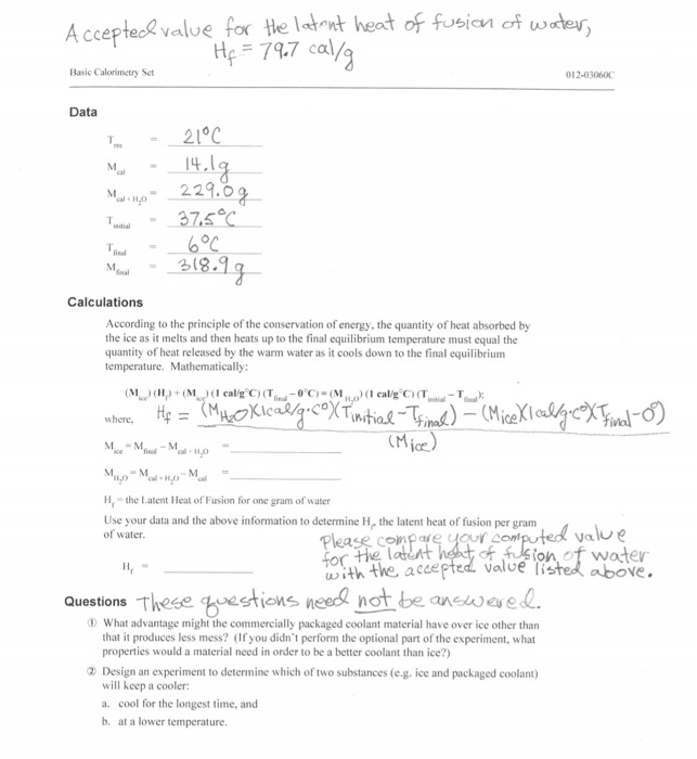 Solved Accepted value for the latant heat of fusion of | Chegg.com