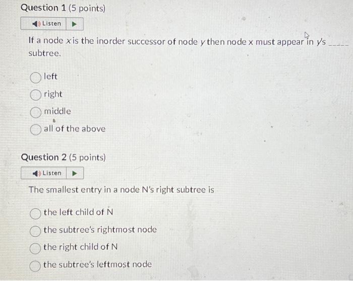 Solved If a node x is the inorder successor of node y then | Chegg.com