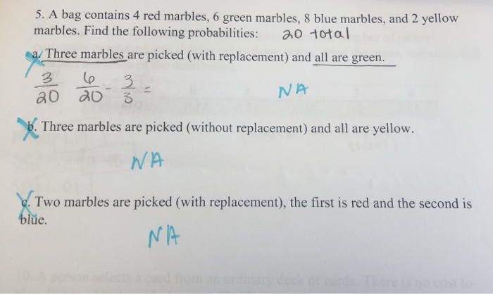 Solved 5. A bag contains 4 red marbles, 6 green marbles, 8 | Chegg.com