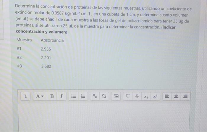 Determine the protein concentration of the following | Chegg.com