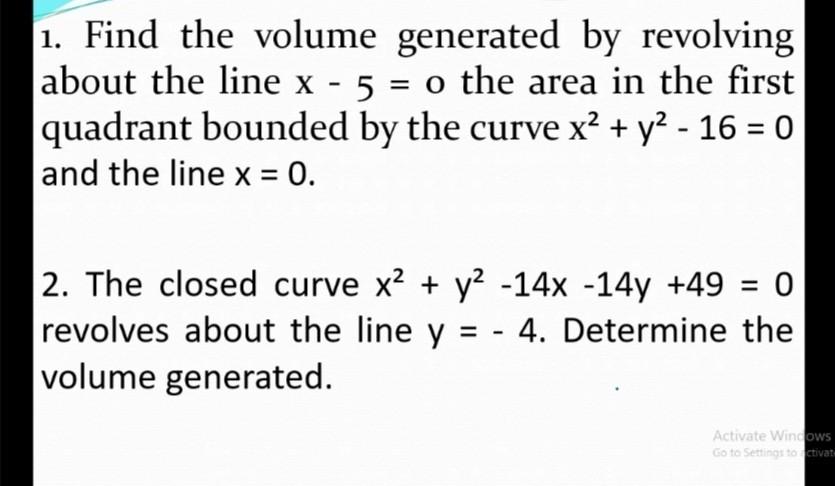 Solved 1. Find the volume generated by revolving about the | Chegg.com