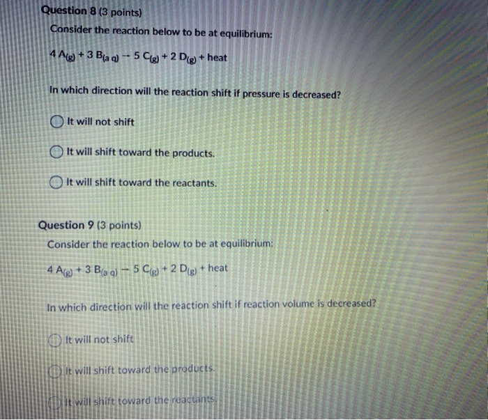 Solved Question 8 (3 points) Consider the reaction below to | Chegg.com