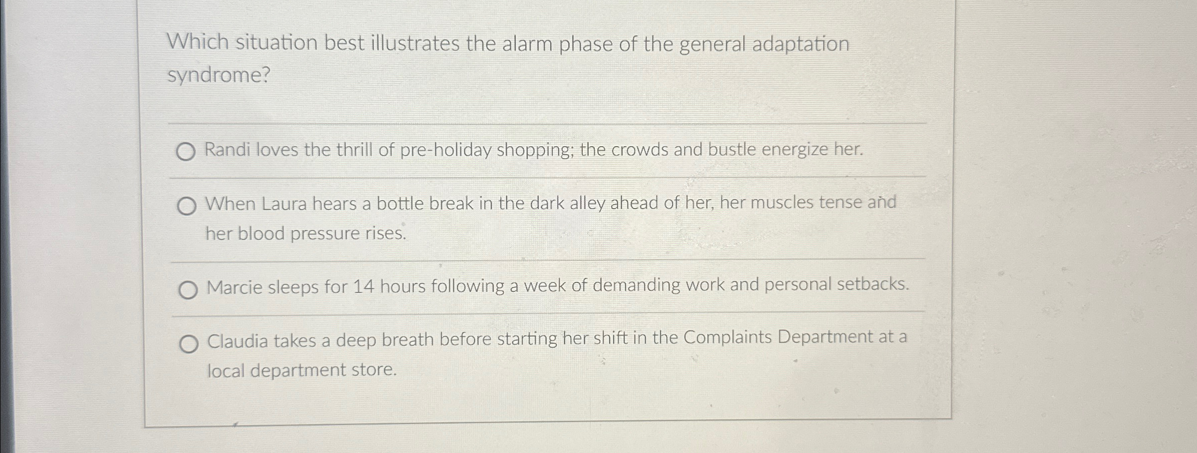 Solved Which situation best illustrates the alarm phase of | Chegg.com