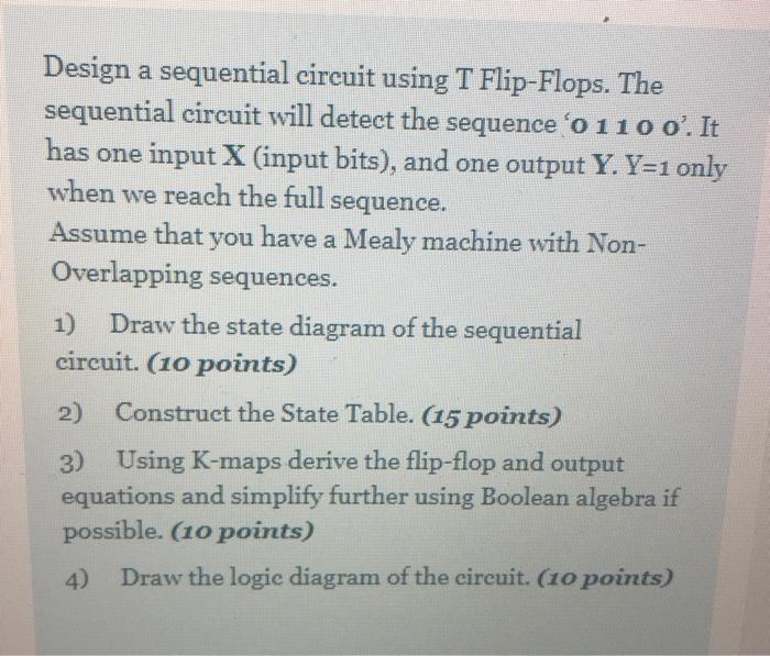 Solved Design a sequential circuit using T Flip-Flops. The | Chegg.com