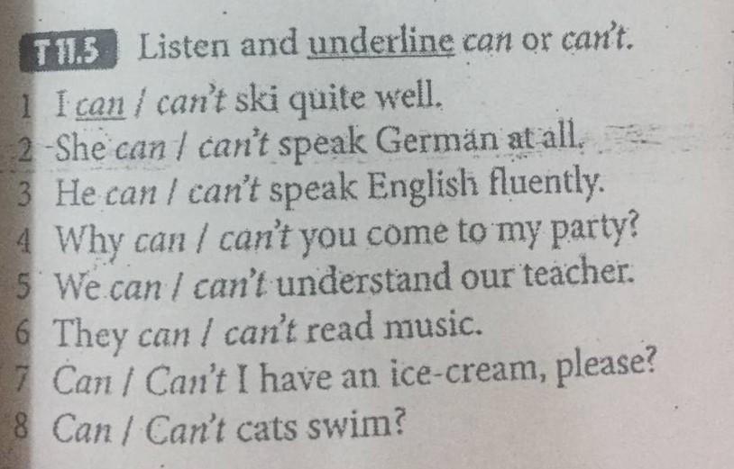 Solved T 11 5 Listen And Underline Can Or Can T 1 I Can Chegg Com