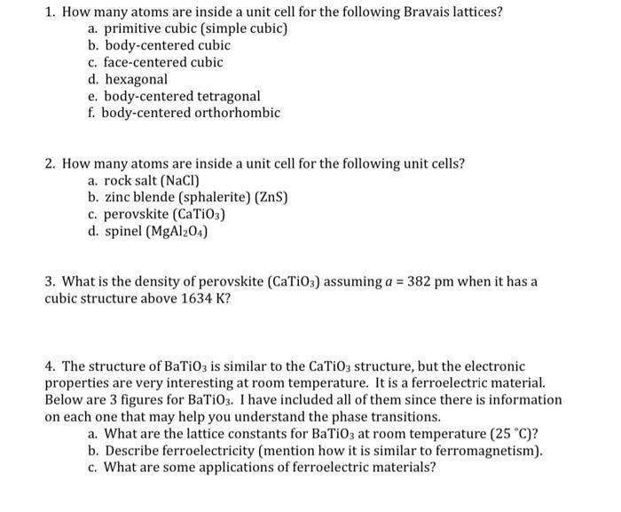 Solved 1. How many atoms are inside a unit cell for the | Chegg.com