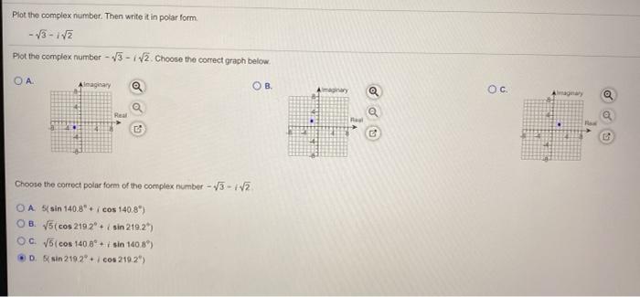 Solved Plot the complex number. Then write it in polar form | Chegg.com