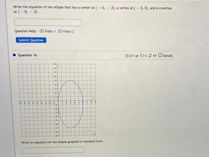 Solved Write the equation of the ellipse that has a center | Chegg.com