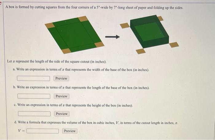 Solved A box is formed by cutting squares from the four | Chegg.com