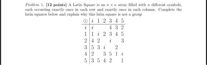 Solved Problem 1. (12 points) A Latin Square is an n x n | Chegg.com