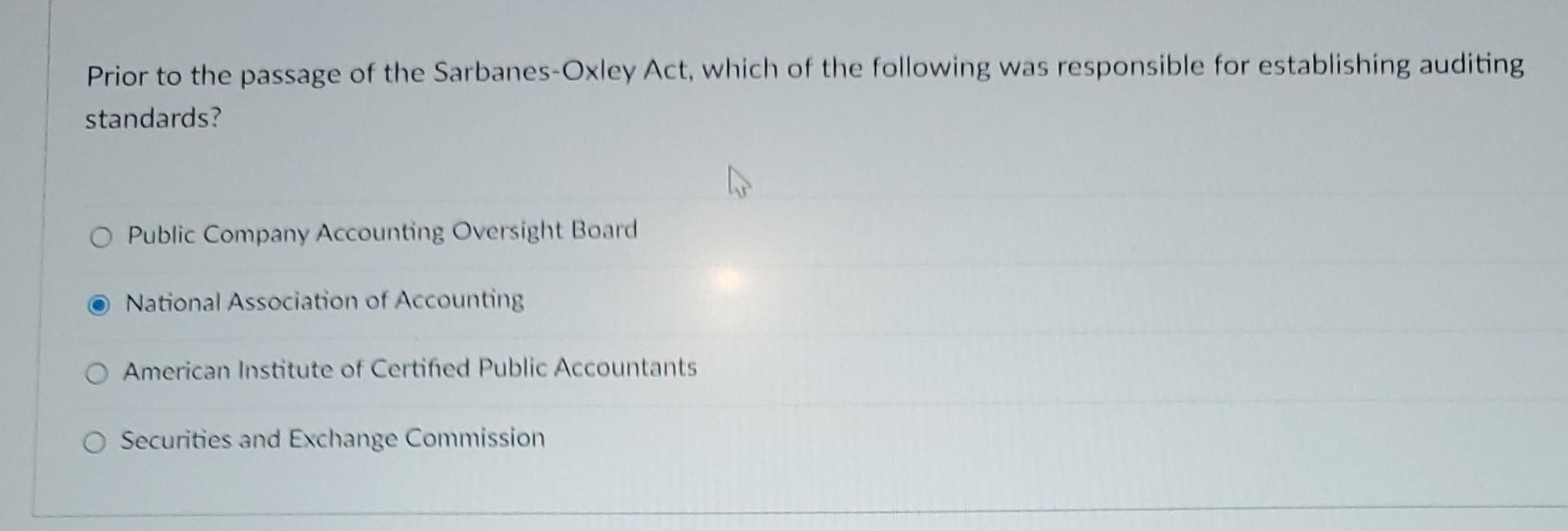 Solved Prior To The Passage Of The Sarbanes-Oxley Act, Which | Chegg.com