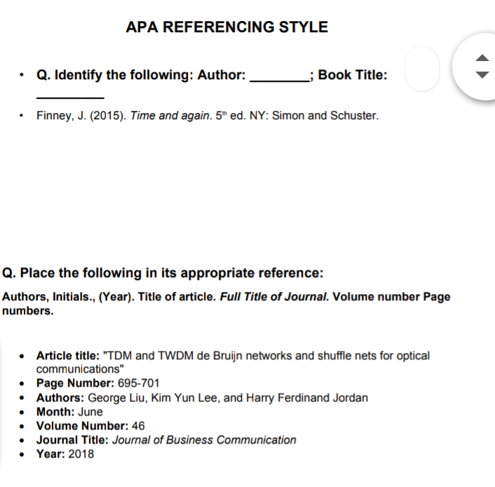 Solved APA REFERENCING STYLE Q. Identify the following: | Chegg.com