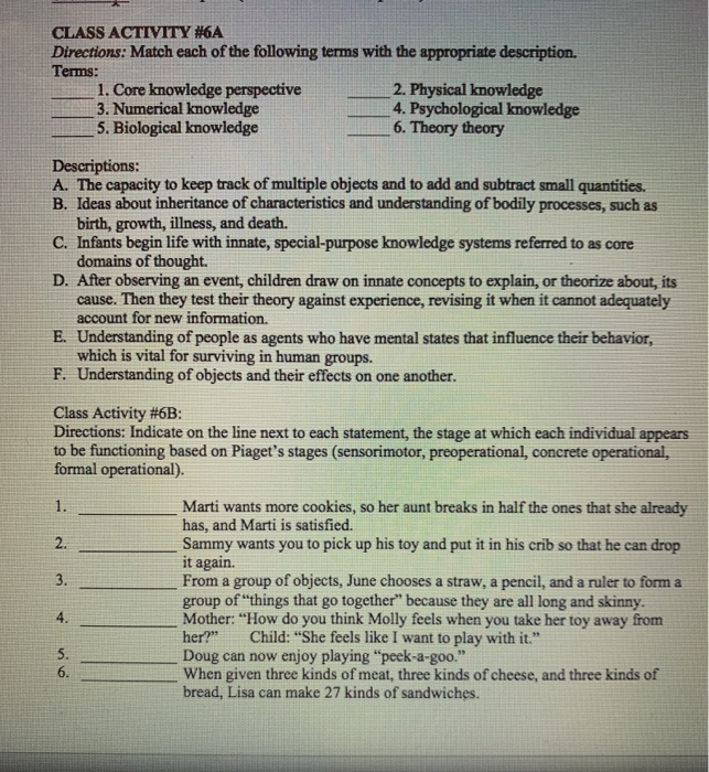 Solved CLASS ACTIVITY 6A Directions Match each of the Chegg