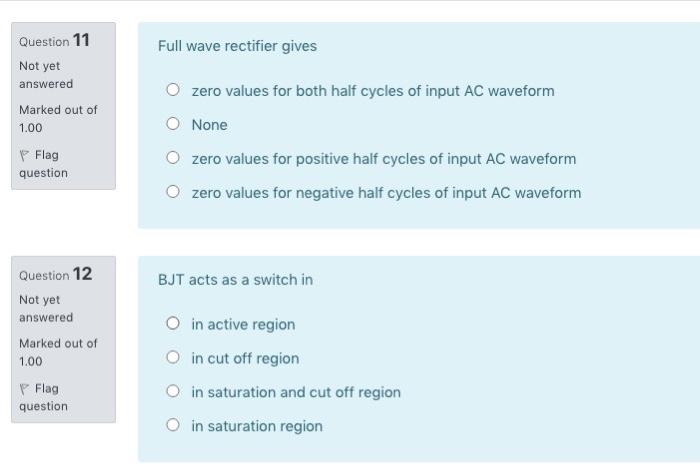 Solved Full wave rectifier gives Question 11 Not yet | Chegg.com