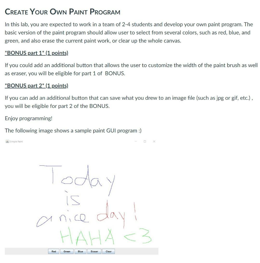 Solved CREATE YOUR OWN PAINT PROGRAM In this lab, you are | Chegg.com