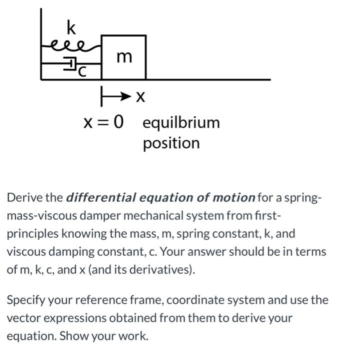 Solved Derive the differential equation of motion for a | Chegg.com