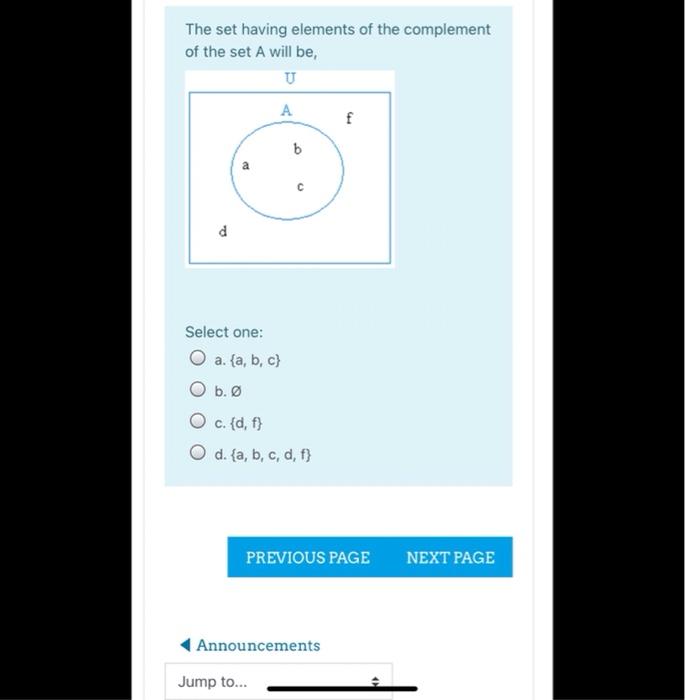 Solved The set having elements of the complement of the set | Chegg.com