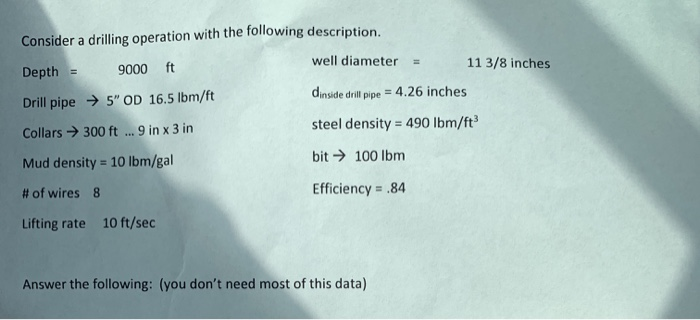 Solved Consider a drilling operation with the following | Chegg.com