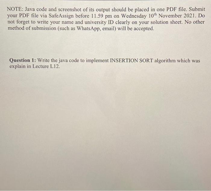 Solved NOTE: Java code and screenshot of its output should | Chegg.com
