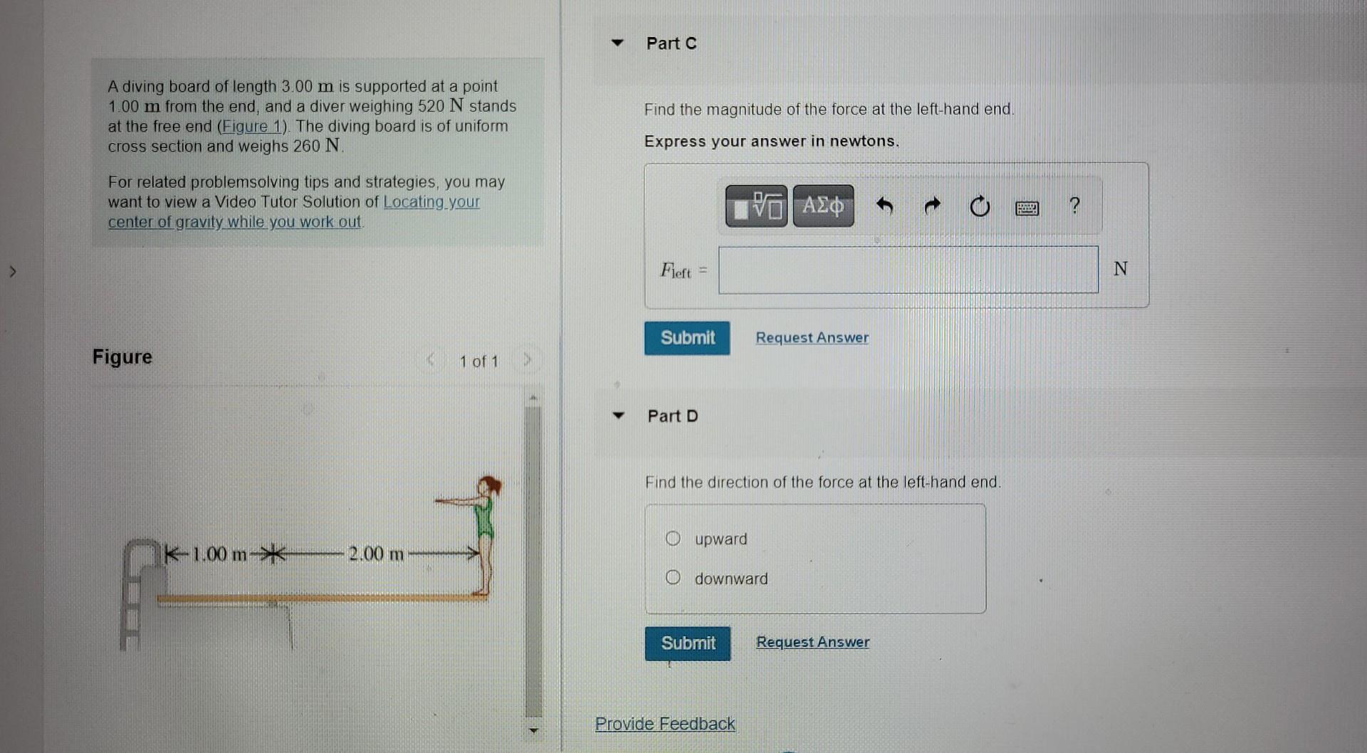 Solved A diving board of length 3.00 m is supported at a | Chegg.com