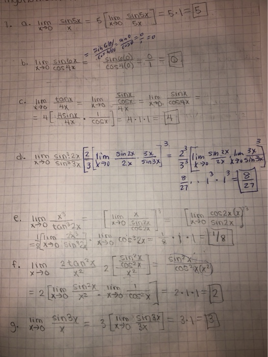 Solve The Trigonometric Limits 1 3 And All Of The Chegg Com