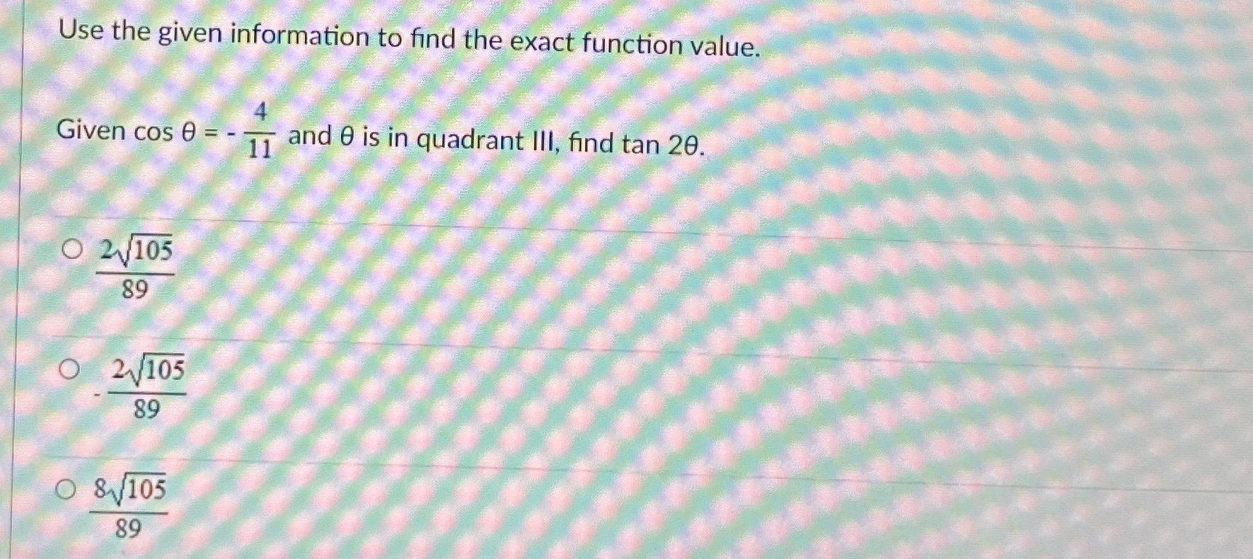 Solved Use the given information to find the exact function | Chegg.com