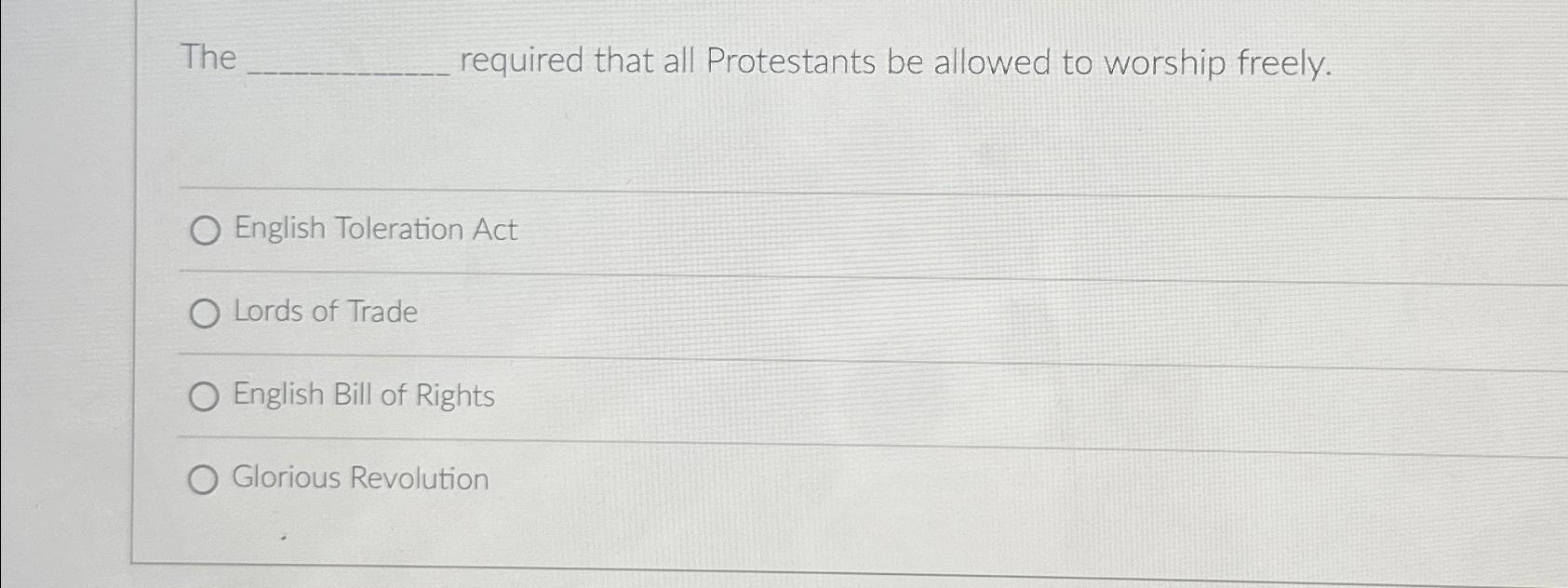 Solved The required that all Protestants be allowed to | Chegg.com