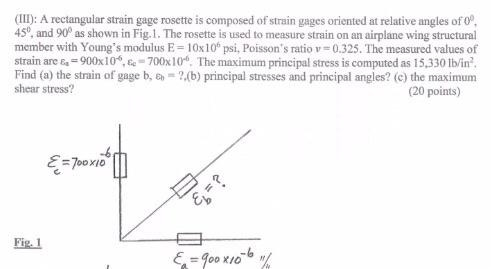 Solved (III): A rectangular strain gage rosette is composed | Chegg.com