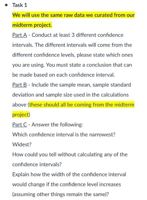 Solved Task 1 We will use the same raw data we curated from | Chegg.com