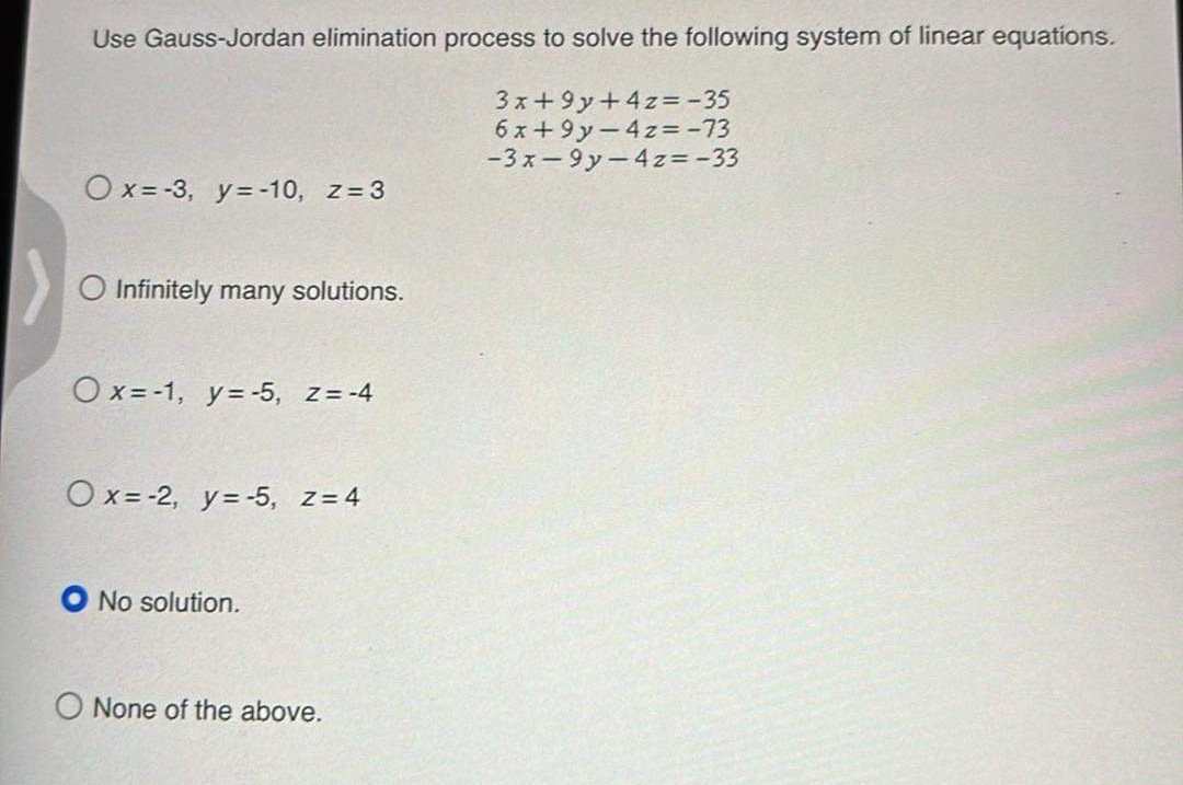 Solved Use Gauss-Jordan elimination process to solve the | Chegg.com