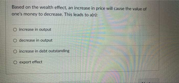 Solved Based on the wealth effect, an increase in price will | Chegg.com