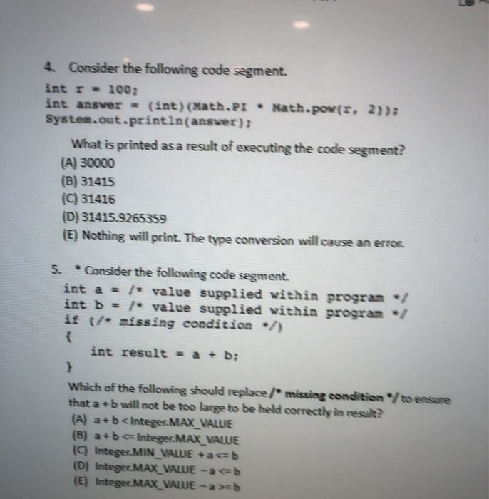 Solved 4 Consider the following code segment. int r = 100; | Chegg.com