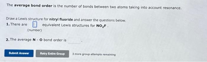 Solved The Average Bond Order Is The Number Of Bonds Between | Chegg.com