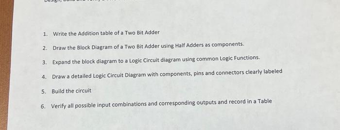 1. Write the Addition table of a Two Bit Adder 2. | Chegg.com