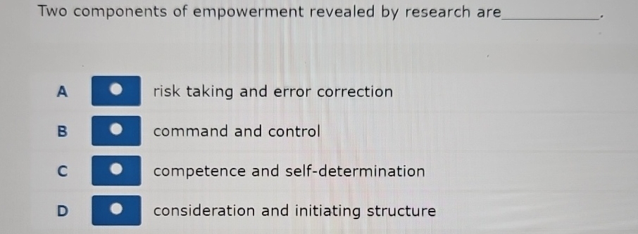 Solved Two components of empowerment revealed by research | Chegg.com
