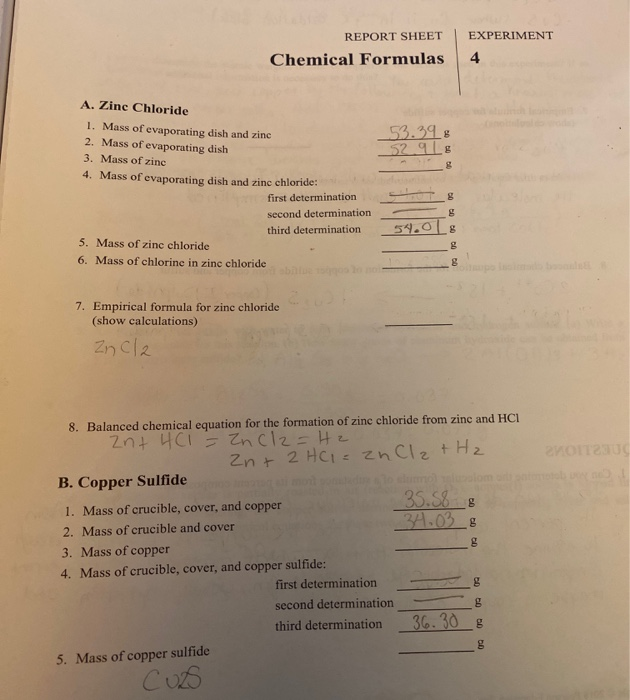 The Mass Of Evaporating Dish And Zinc Mass Of Eva Chegg Com